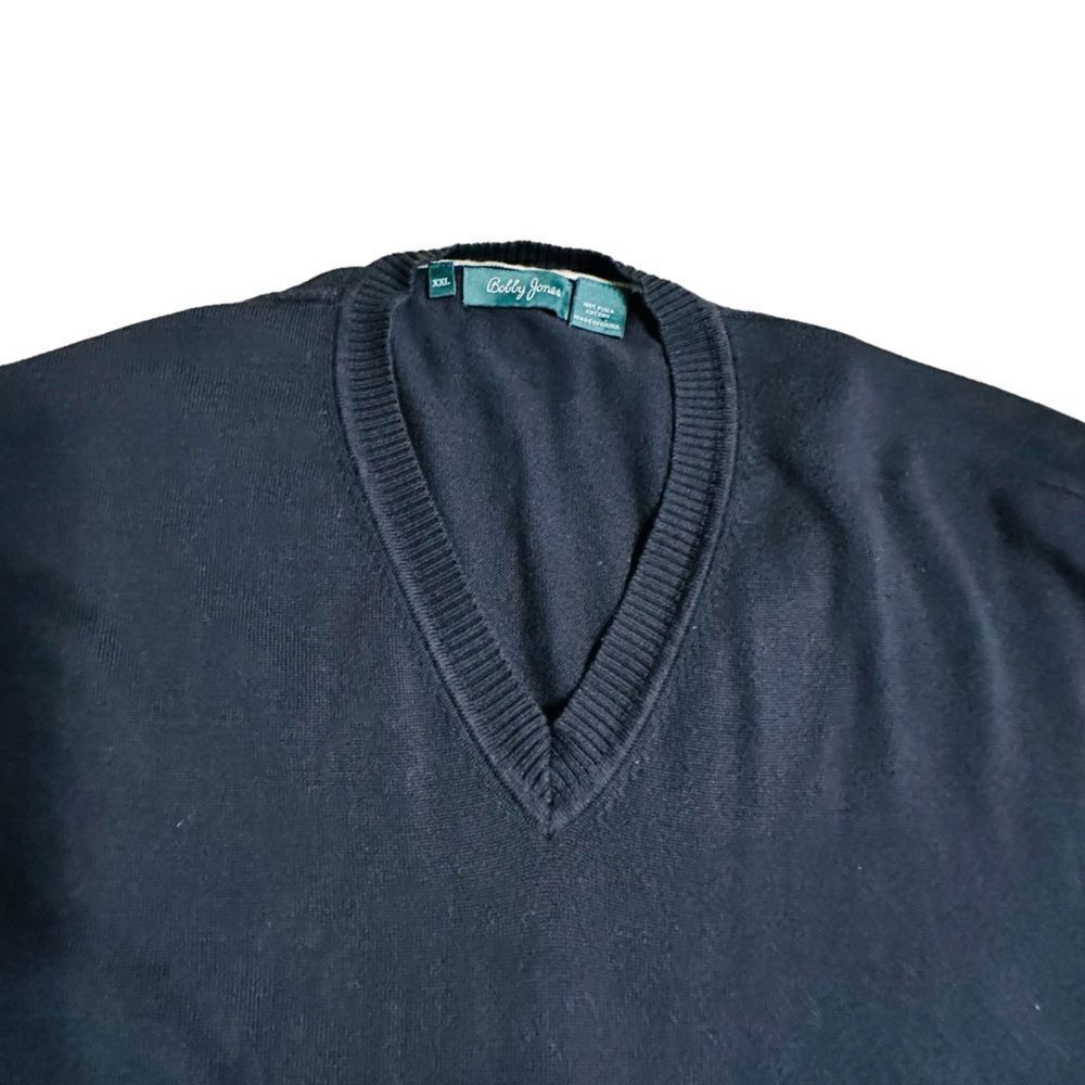 Black Bobby Jones Pima Cotton fine knit V neck sweater